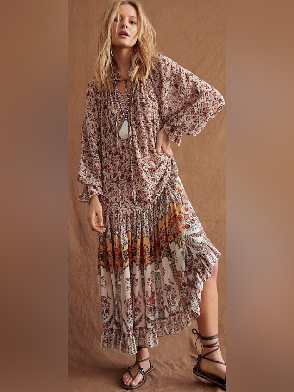 Free People Small Feeling Groovy Border Print Maxi Dress